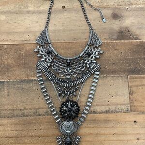 Free People Only Dreaming Silver and Black Boho Statement Necklace
